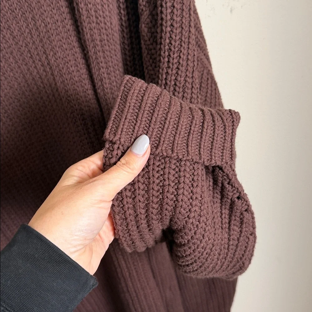 Free People Swim to Deep Brown Chunky Knit Button Oversized Cardigan Size Large